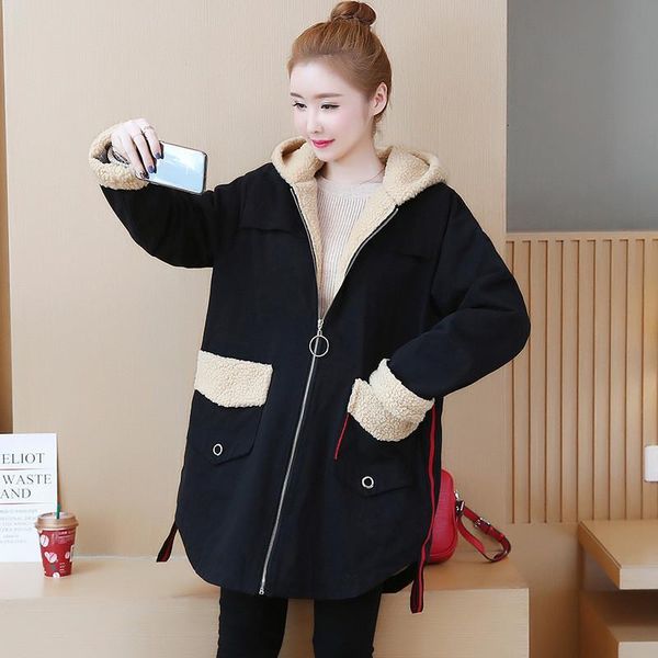 

women's down & parkas autumn winter coat plus size fashion vestidos causal loose slim thick hooded cotton for larger outerwear f6ix, Black