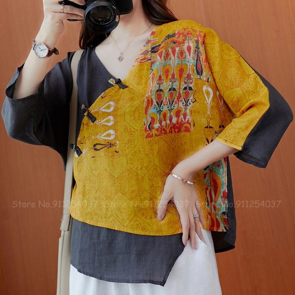 

ethnic clothing women retro print qipao chinese style elegant vintage cheongsam shirt casual loose blouse oriental t-shirt outfits, Red