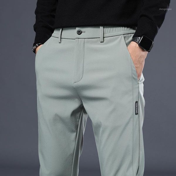 

brand men's summer cotton suits business formal straight trousers male slim casual solid color high waist quality pants, Black