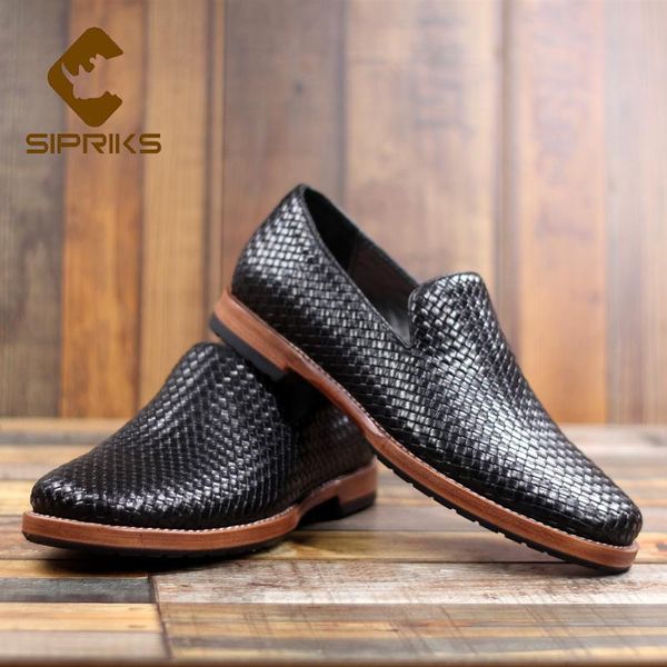 

dress shoes sipriks italian handmade mens goodyear welted woven slip on shoe imported france calf leather gents suits social wedding, Black