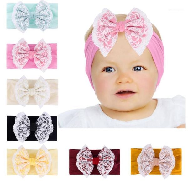 

hair accessories fashionable 24pcs/lot embroidery lace bow baby nylon headbands flower headband for children girls kids headwear1, Slivery;white