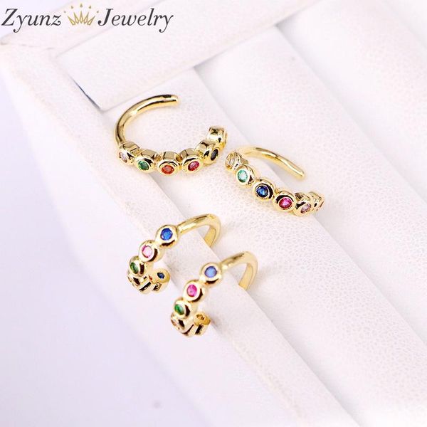 

clip-on & screw back 10pairs, gold color no piercing clip on cuff cz earring minimal charm rainbow micro pave crystal zirconia ear, Silver