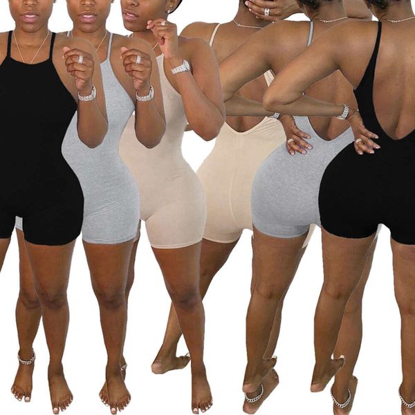 

2021 women's summer new solid color strapping jumpsuit, Black;white