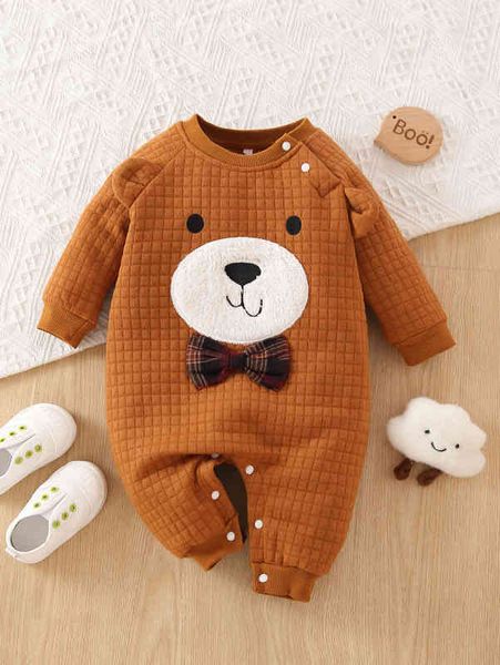 

baby cartoon embroidery raglan sleeve 3d ears design bow front jumpsuit she, Blue