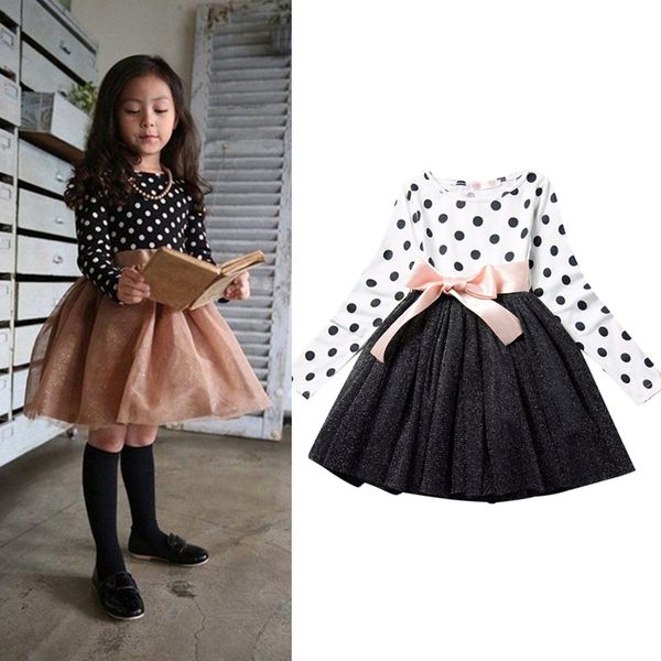 Mädchen Herbst Winter Kleid für Kinder Polka-Dot Lange Ärmel Kleider 2 3 4 5 6 Jahre Kinder Schule tragen Frühling Casual Kleidung Q0716