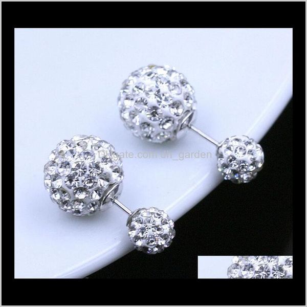 Ohrstecker Drop Lieferung 2021 Doppelseitige Ohrringe Vintage Shamball Disco Ohrschmuck Weißgold Overlay Silber Kristallkugel Böhmische Hochzeit PS0008