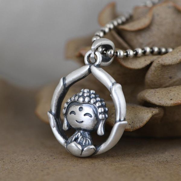 

chains buddhist pendant buddha on lotus s925 sterling silver gotama only amulet gift attract good luck praying ml
