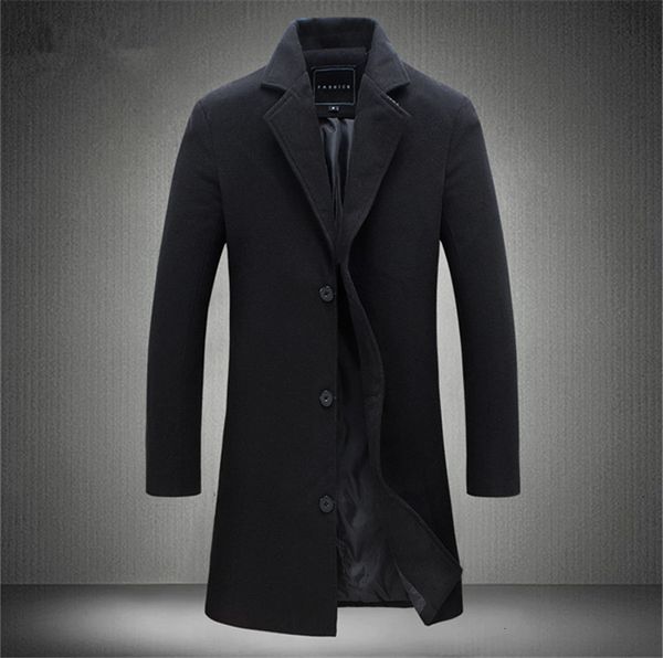 

men's wool & designer plus size solid color man winter jackets slim long sleeve lapel neck mens blends, Black
