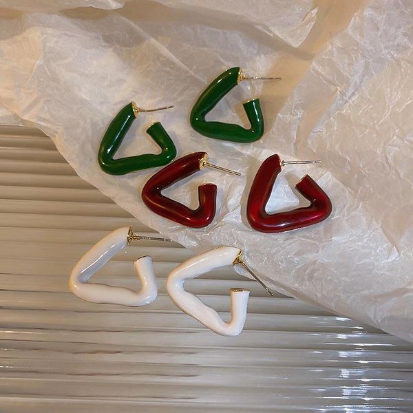 

stud color enamel drop glaze triangle earrings european and american temperament, fashionable personality cold wind ring, Golden;silver