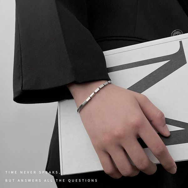 

link, chain square bracelet woman simple bracelets bangles ladies jewellery party couples fashion vintage silver color stainless pulseras, Black