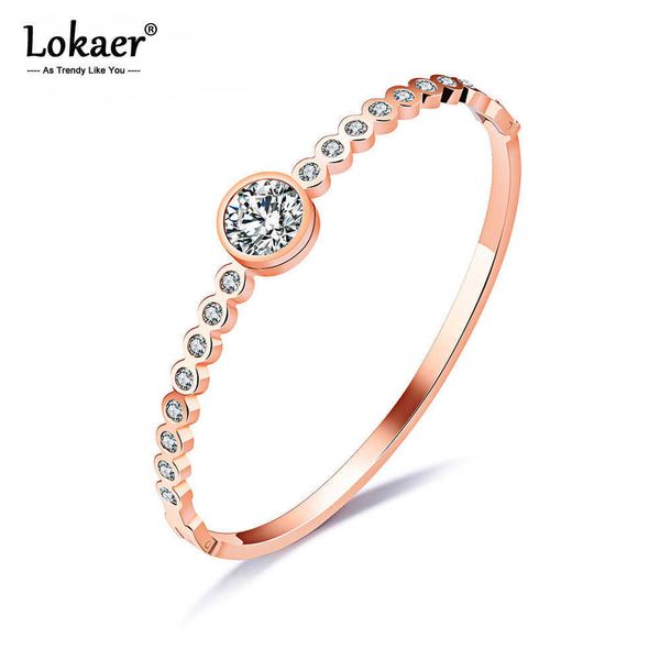 

lokaer vintage rose gold color open cuff bangles for women pave cubic zirconia stainless steel charm bracelet jewelry b17072 q0720, Black