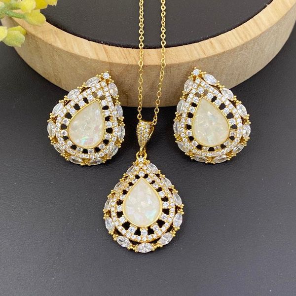 

earrings & necklace lanyika fashion jewelry set exquisite peach zircon micro inlay with for women wedding anniversary gifs, Silver