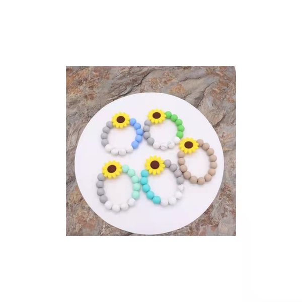 Commercio estero all'ingrosso accessori per braccialetti di perline in silicone per uso alimentare, braccialetto di corda elastica fiore solare femminile multicolore opzionale