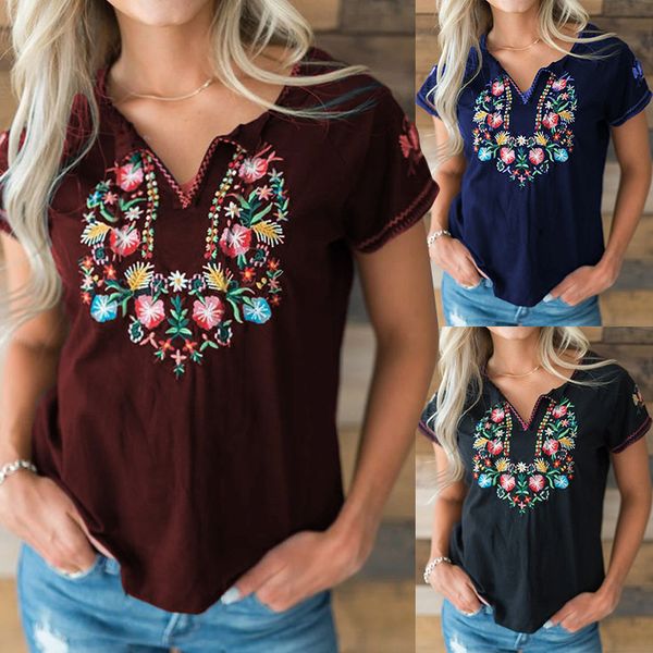 

bra pullovers blouse shirt boho print lace splice women's v-neck loose casual summer new female tee, Red;black