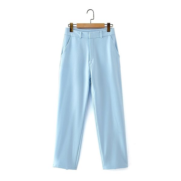 

causal women polyester and cotton trousers summer ladies stylish straight pants female solid blue chic 210527, Black;white