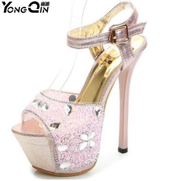 

high heels summer heeled sandals gladiator party rhinestone ladies female shoes, Black