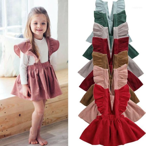 

skirts summer clothing cute toddler baby girls ruffles sleeveless corduroy tutu dress winter solid outfits 1-6t 20211, Blue
