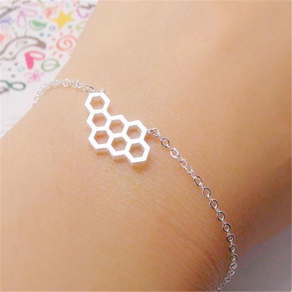 

link, chain dainty beehive bracelet in honeycomb for bridesmaid anniversary, Black