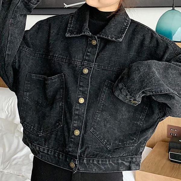 

women's jackets denim women short coats oversized single breasted button pockets korean style chic retro harajuku casual streetwear, Black;brown
