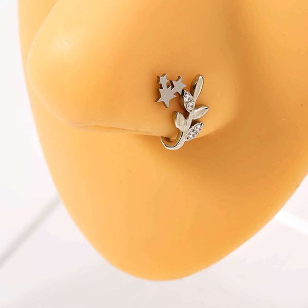 

jewelry copper micro inlaid zircon leaf false puncture ornament for women
