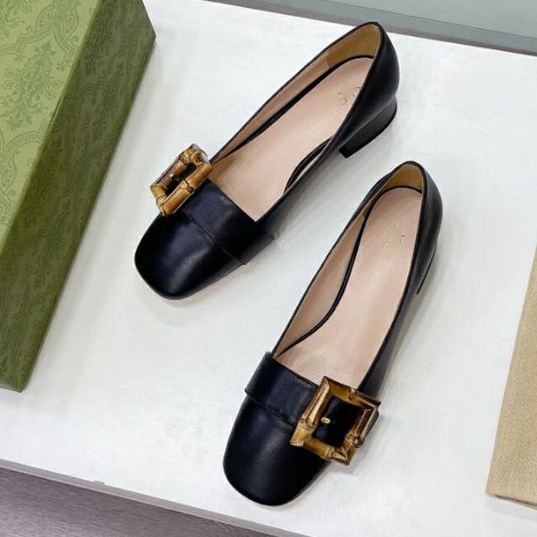 

designer sandals early spring retro square head shallow mouth horsebit buckle thick low-heeled single shoes women's, Black