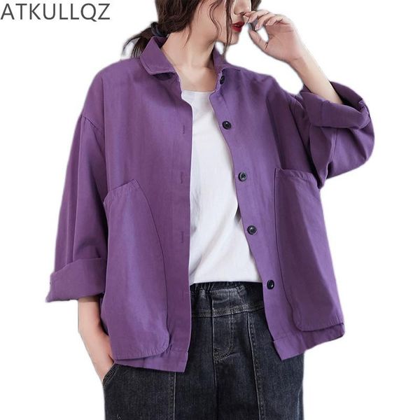 

women's jackets large size jacket female autumn loose korean version of the wild casual big pocket lapel long sleeve short top, Black;brown