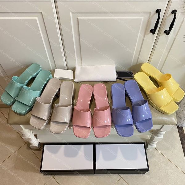 

2021 women rubber slide platform luxury designer slippers high heels slipper chunky bottom outdoor sandal beach flip flops party sneakers sh, Black