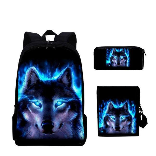 

backpack 2021 3pcs/set wolf animal fashion shoulder bags 3d print hip hop school bag mochilas student