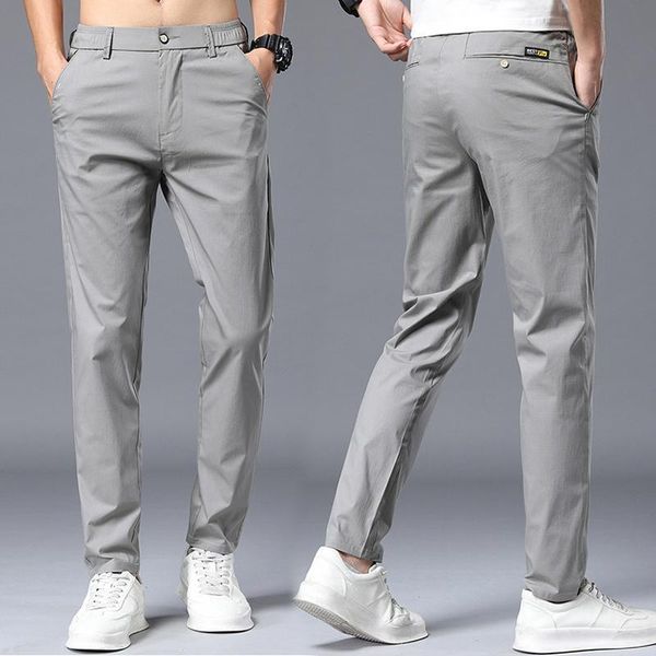 

men's pants mens casual cotton stretch male trousers straight large size business long 3 color fashion suit, Black