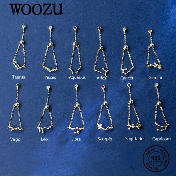 

cluster rings woozu real 925 sterling silver ins 12 constellation link chain adjustable for women party korean punk jewelry gifts, Golden;silver