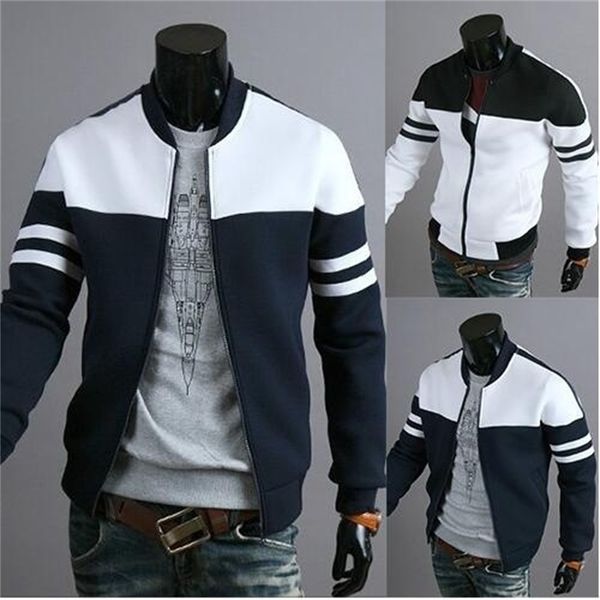 

hoodies spring and winter ribbon splicing multi color cardigan sweater men's zipper jacket, Black