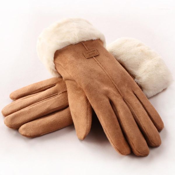 Moda Mulheres Inverno Quente Sólido Stretch Algodão Luvas Senhoras Meninas Ao Ar Livre Calor Completo Dedo Fored Condução Glove1