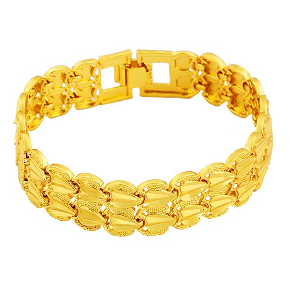 

2-row heart women men bracelet 18k yellow gold filled solid wrist chain link 8.3 inches long, Black