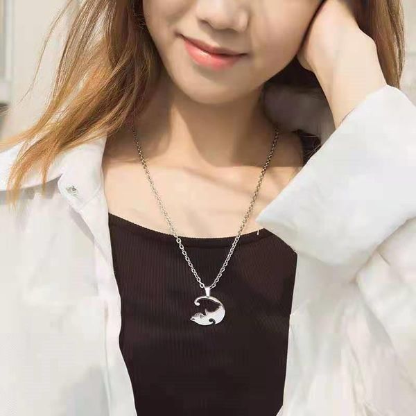 

pendant necklaces cat stitching necklace for lovers stainless steel kitten animal choker couple friendship jewelry valentine's day gift, Silver