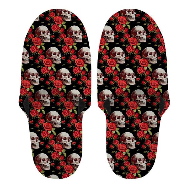 

men women kids winter warm home skulls shoes couple soft house indoor cotton slippers parent-child family, Black