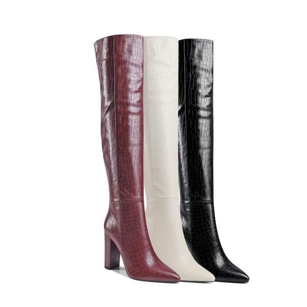

boots high over autumn and winter women's simple pointed thick the knee show thin 34-43, Black