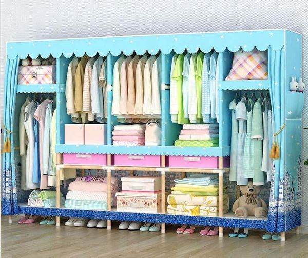 

storage boxes & bins diy solid wood wardrobe easy assembly portable folding clothes closet organizer length 210cm