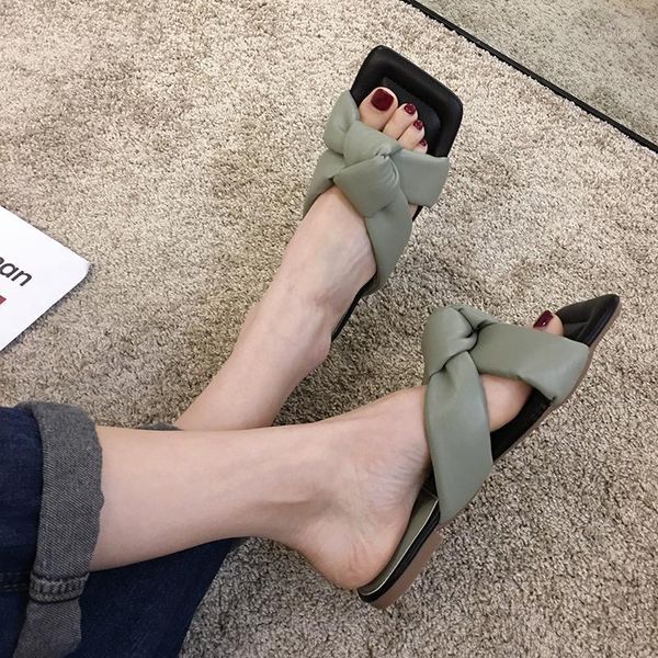 

slippers women's shoes outdoor 2021 summer bow flat casual, Black