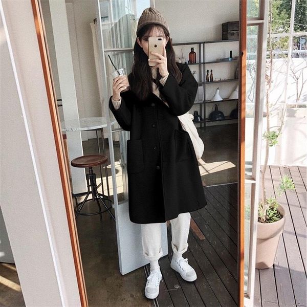 

women's wool & blends 2021 autumn and winter korean style loose preppy black