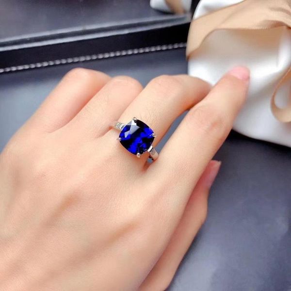 

cluster rings good valentine gift natural and real sapphire ring 925 sterling silver, Golden;silver