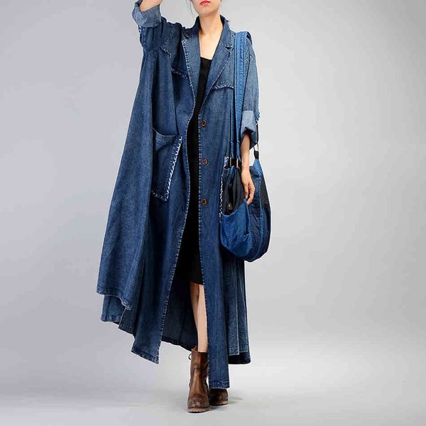 

johnature women trench coat fall winter pockets long sleeve blue plus size women clothing coats button vintage trench 210521, Tan;black