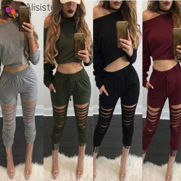 

women's two piece pants casual sets autumn long sleeve 2 pieces set o neck hole women tracksuit loose female, White