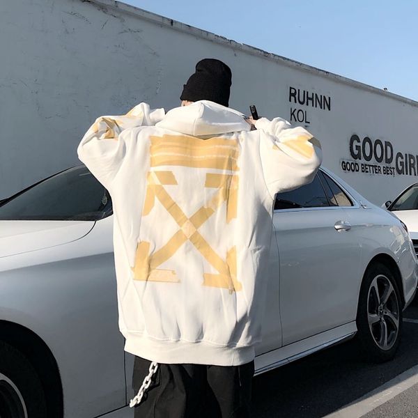 

style bronzing off printing terry arr tide brand hoodie sweater jacket loose, Black