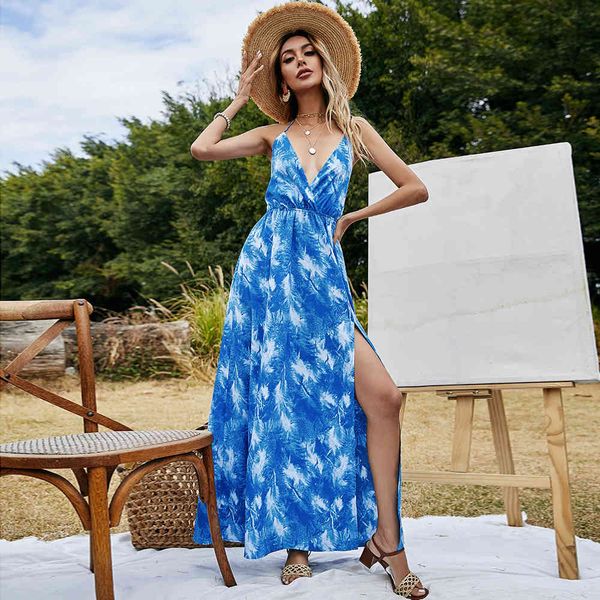

low 2021 summer fashion halter print open back cut dress, White;black