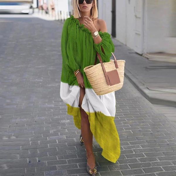 

stripe dress women plus size vestidos mujer daily casual open shoulder vintage loose boho maxi sundress summer kobieta sukienka dresses, Black;gray