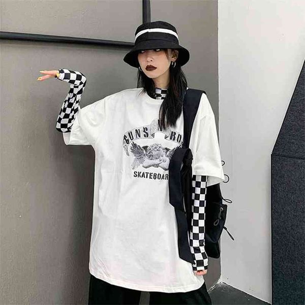 

women's long-sleeved shirt spring autumn half turtleneck loose character printed plaid shirts two-piece woman female pl039 210506, White