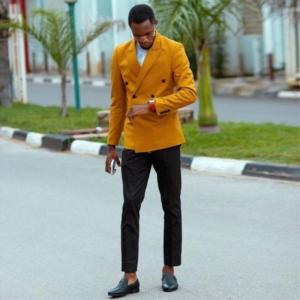 

men's suits & blazers suit custom made wedding slim fit male tuxedos double breasted groom wear prom orange jackets and black pants, White;black