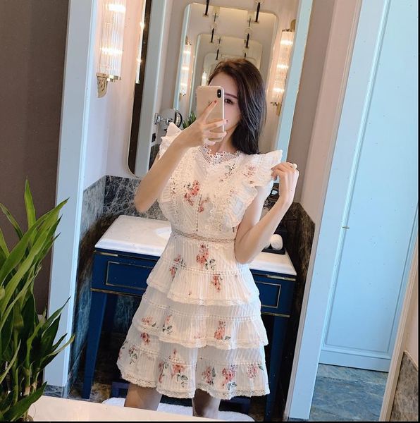 

runway vintage floral women dresses print lace patchwork ruffles mini lady holiday vacation vestido, Black;gray