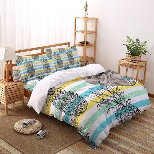 

bedding sets stripes pineapple lines print comforter set duvet cover  king bed home housse de couette gift