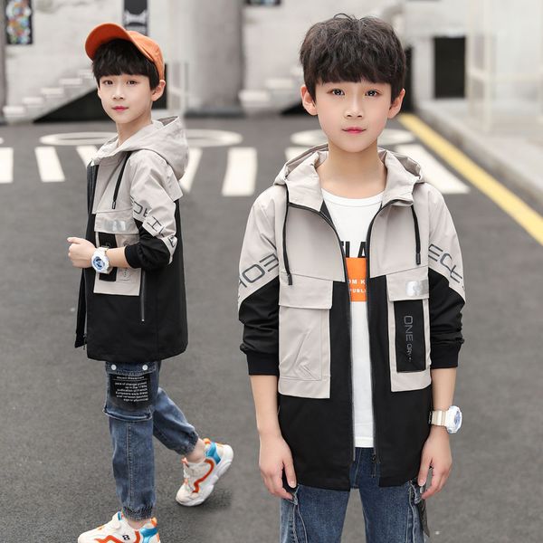 

boysjacket2021newspringautumnhoodedcoatmiddleandlargechildrenslongwindbreakerkoreankidsteenager-14years, Blue;gray